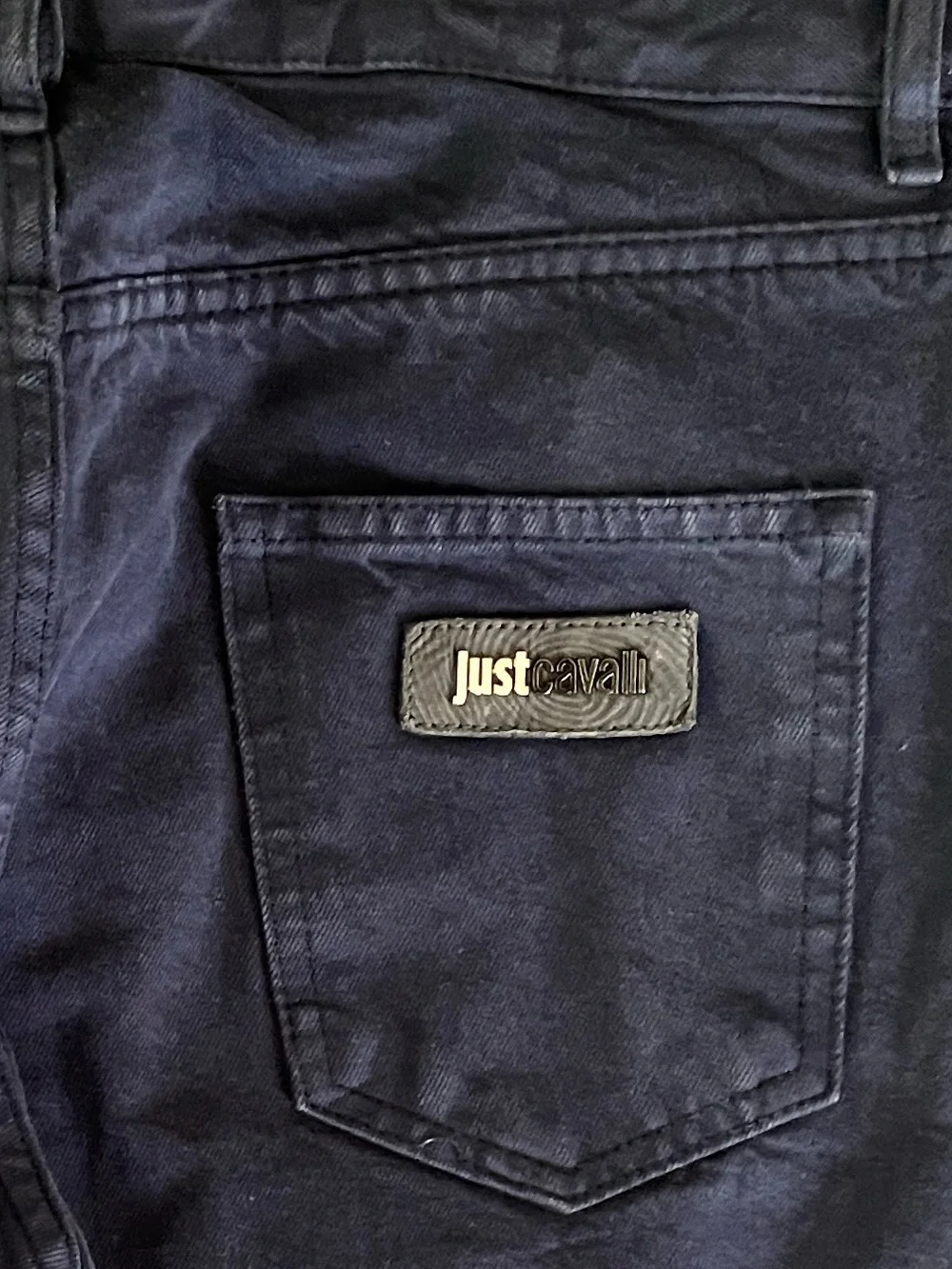 Just Cavalli 2013 men’s navy blue slim jeans with backplate logo